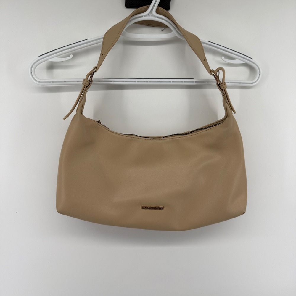 Y2K Montana West Tan‎ Faux Leather Hobo Shoulder Bag Gold Hardware Minimalist